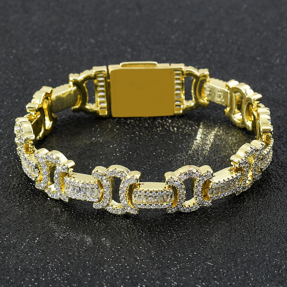 Square&round Mixed Inlaid Zircon Bow Chain Hip Hop Bracelet