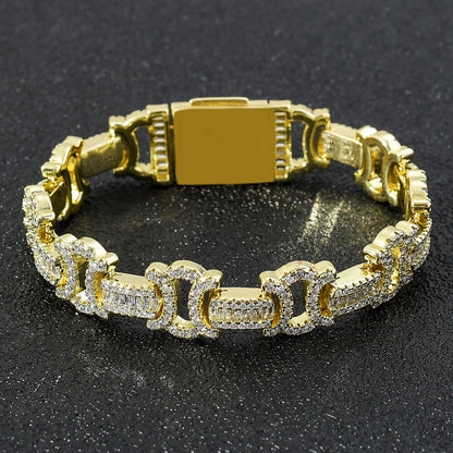 Square&round Mixed Inlaid Zircon Bow Chain Hip Hop Bracelet