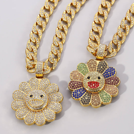 Sun Flower Star Necklace Hip Hop Pendant